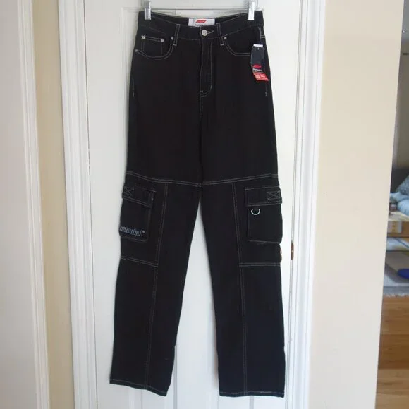 NWT $69 FORMULA 1 x PACSUN Black Raceway ‘90’s Boyfriend Cargo Jeans Sz 25 - Picture 4 of 11